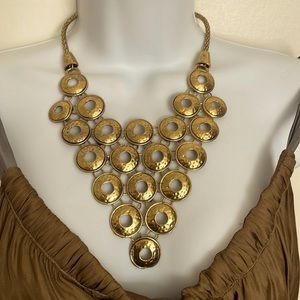 Exotic hand made art metal gold tone necklace vintage
